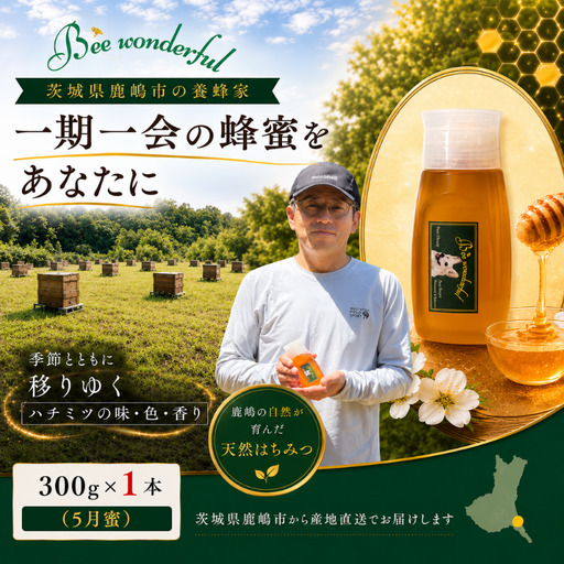 はちみつ 百花蜜 5月蜜 300g×1本 非加熱 産地直送 国産 一期一会 はちみつ 鹿嶋市
