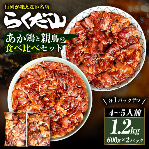 あか鶏のたれ漬けと親鳥のたれ漬けの食べ比べセット 各600g 合計1.2kg (4〜5人前) 鶏肉 鶏 お肉 肉 ニク にく あか鶏 親鳥 たれ漬け 食べ比べ セット 詰め合わせ 冷蔵 ホームパーティー 大容量