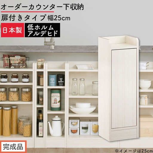 [完成品でお届け]オーダーカウンター下収納 扉付きタイプ〔幅25cm・扉右開きタイプ〕(ホワイトウッド)カウンター下収納 扉付き 薄型 約 奥行22cm 高さ80cm ロータイプ 収納 木製 KKANRA945170-25R-WWO