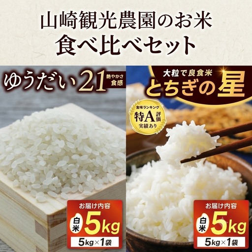 【食べ比べセット】山﨑観光農園のお米 10㎏ ゆうだい21×とちぎの星 （AU057）