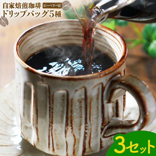 自家焙煎 珈琲豆 (ピーベリー豆) ドリップバッグ 5種 3セット 吉岡茶房
