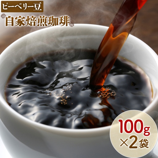 自家焙煎 珈琲豆 (ピーベリー豆) 100g×2袋 吉岡茶房