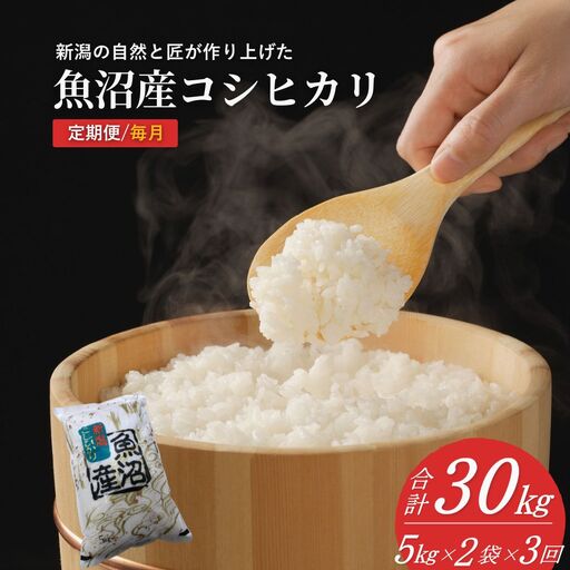 魚沼産コシヒカリ 定期便 計30kg 5キロ2袋3回 毎月 令和7年産 精米 | 新潟県 小千谷市