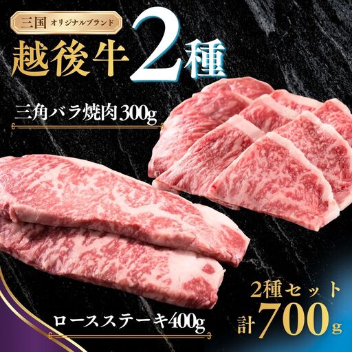 新潟 越後牛 2種 計700g 三国 | 冷凍 バラ肉 ロースステーキ 新潟県 小千谷市