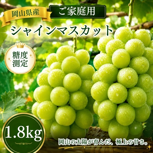 [2026年先行予約]岡山県産シャインマスカット ご家庭用 1.8kg~ 糖度測定 / ぶどう 岡山 真庭市 シャインマスカット 果物 贈答 人気 産地直送 国産 数量限定[bfyd001]