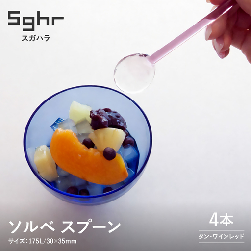 ＜Sghr スガハラ＞ソルベ スプーン4本(タン2本・ワインレッド2本) O028
