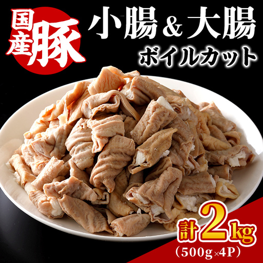 国産豚 小腸・大腸 ボイルカット [計2kg] 焼肉 ホルモン ボイルホルモン 豚ホルモン もつ もつ煮 業務用 冷凍 小分け [スターゼン][ms24-05]