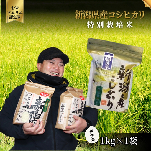 [先行予約]令和8年産[お米ソムリエのお米]無洗米 コシヒカリ 1kg | 新潟県産コシヒカリ 五泉市