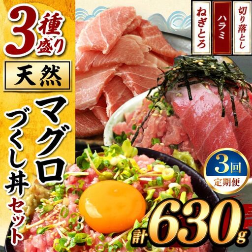 [定期便3回]天然 マグロづくし丼 セット 3種盛り630g | 清幸丸水産 ネギトロ 切り落とし 鮪