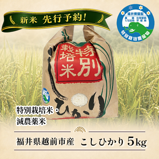 新米先行予約![令和8年度産] 福井県越前市産コシヒカリ 福井県特別栽培米 5kg