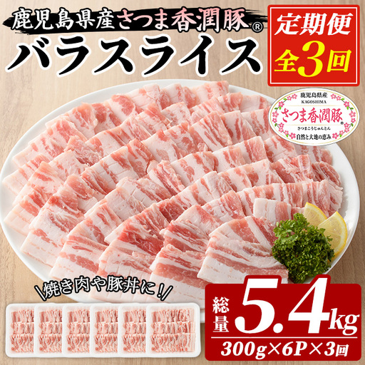 3か月定期便 鹿児島県産 豚肉 バラ 300g×6パック×3回 豚肉[01-110-20-TK]