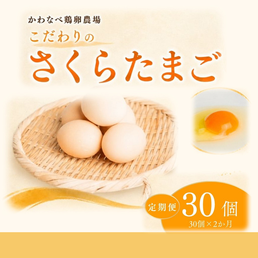[定期便 30個×2ヶ月]かわなべ鶏卵農場のこだわりのたまご さくらたまご 青梅市