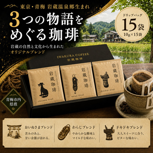コーヒー 岩蔵珈琲セット 3種 15袋 | 飲み比べ 詰め合わせ セット 珈琲 coffee 自家焙煎 焙煎 ドリップコーヒー ドリップバッグ 豆 粉 ブレンド 香り 休憩 おやつ 朝食 飲料 お取り寄せ ギフト 贈答 贈答用 贈り物 プレゼント 手土産 お土産 自宅用 家庭用 岩蔵エクスペリエンス株式会社 東京都 青梅市