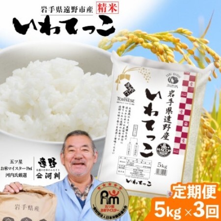 【毎月定期便】岩手県 遠野産 いわてっこ 精米 5kg 河判全3回【4089948】