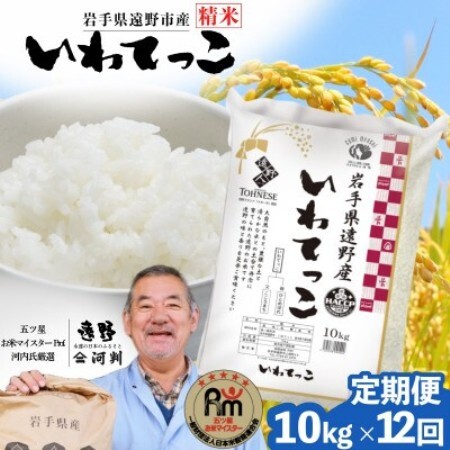 【毎月定期便】岩手県 遠野産 いわてっこ 精米 10kg 河判全12回【4089954】