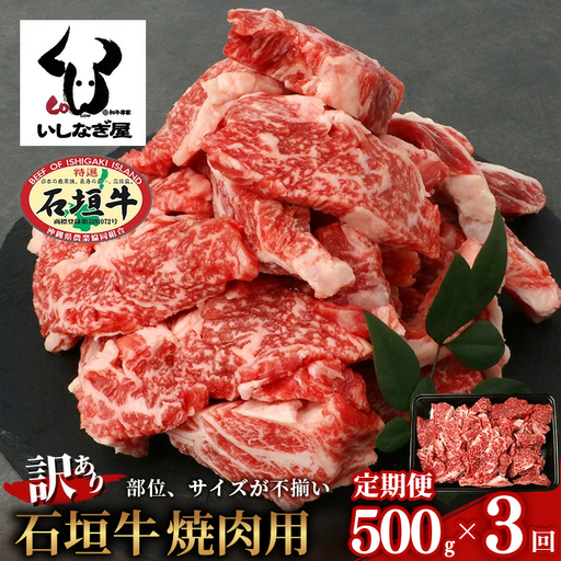 [定期便][隔月全3回][訳あり]石垣牛 焼肉用(不揃い)500g
