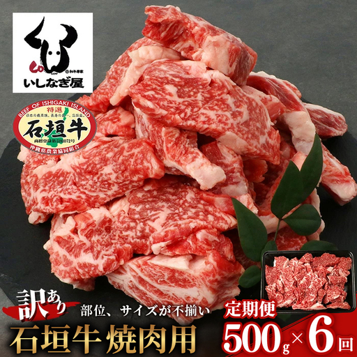 【定期便】《隔月全6回》【訳あり】石垣牛 焼肉用（不揃い）500g