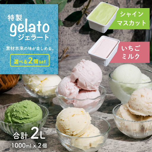 [ふるなび限定]ジェラート 1L×2個 アイス いちごミルク × シャインマスカット ジェラート FN-Limited-PR