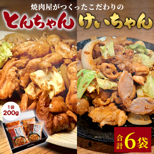 焼肉屋がつくったこだわりの けいちゃん&とんちゃんセット 200g 約2人前 6袋 各3袋 小分け 焼肉 けいちゃん 鶏 鶏肉 若鶏 鶏皮 砂肝 とんちゃん 豚 豚肉 豚内蔵 ホルモン ホルモン 味噌だれ 味噌 みそ おかず お土産 お取り寄せ