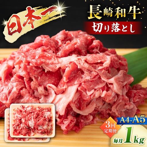 【3回定期便】【A4?A5】長崎和牛切り落とし　約1kg（500g×2パック）＜株式会社MEAT PLUS＞[CFT070]