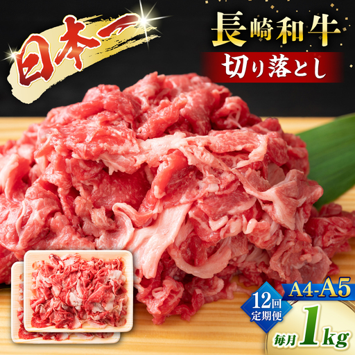【12回定期便】【A4?A5】長崎和牛切り落とし　約1kg（500g×2パック）＜株式会社MEAT PLUS＞[CFT072]