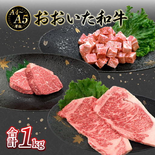[敬老の日ギフト] 厳選A4〜A5等級 おおいた和牛3種(シャトーブリアン・サーロイン・サイコロ)ステーキセット 合計1kg ≪9月21日お届け≫ A01126-K