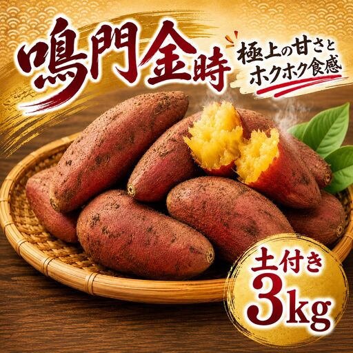 鳴門金時 土付き3kg [8月中旬発送] 家庭用 S~Mサイズ