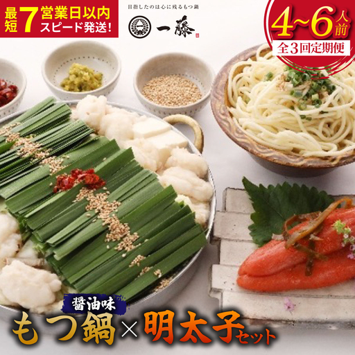 [定期便3回]もつ鍋醤油味(4〜6人前)とかば田の辛子明太子 コラボセット『もつ鍋一藤×かば田』[SC015]