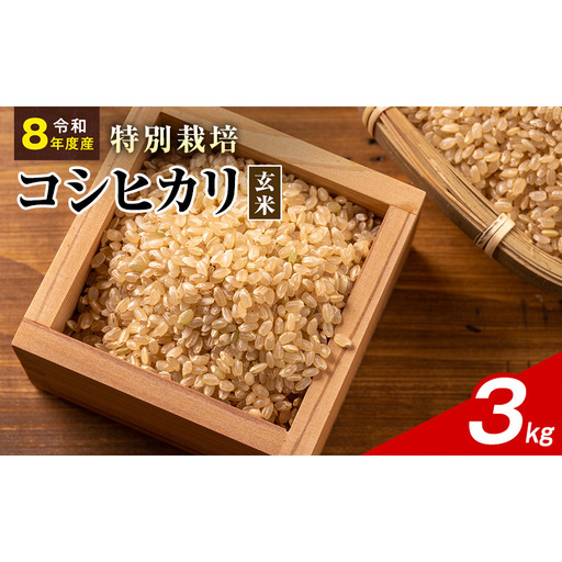 令和8年産 特別栽培米 コシヒカリ 玄米 3kg 静岡県産 色彩選別済 食に意識高い方へオススメ