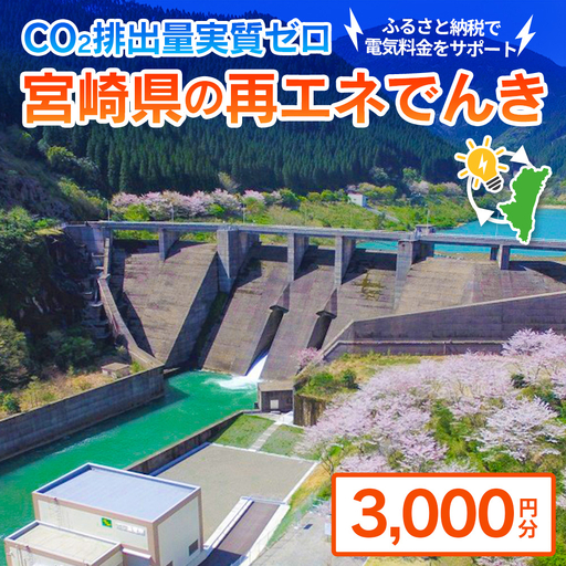 みんな電力 宮崎県産 再エネ電気 3000円分 電気料金お支払いサポート 電力 お礼の電気 電気代 CO2排出量ゼロ