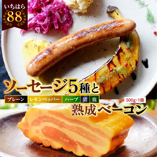 時代家ソーセージ5種詰め合わせ+ベーコン約500g1個