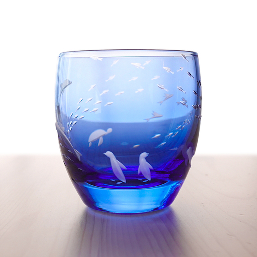 浅草切子 aquatic「Penguin's Aquarium 丸オールド青藍」_0012-152-T07