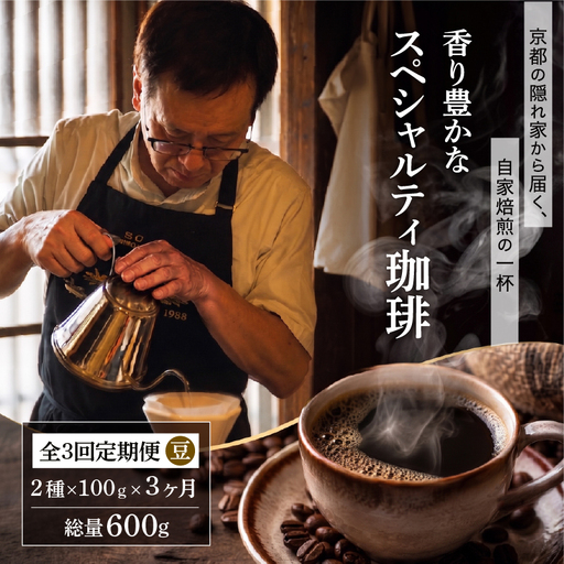[3回定期便]自家焙煎スペシャルティコーヒー豆 600g(100g×2種類×3ヶ月) コーヒー豆