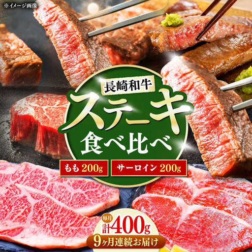 【9回定期便】長崎和牛 ステーキ 食べ比べセット サーロイン もも 400g / すてーき さーろいん モモ 牛肉 ぎゅうにく / 南島原市 / 贅沢宝庫[SDZ084]