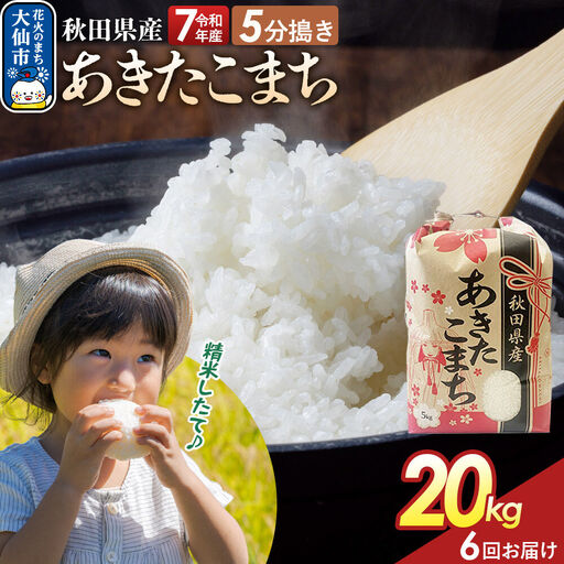《定期便6ヶ月》【5分搗き】あきたこまち 20kg（5kg×4） 秋田県産 令和7年産 こまちライン 秋田県 大仙市産
