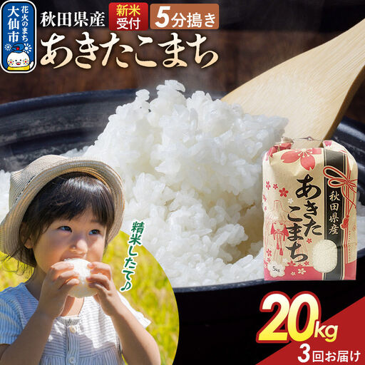 《令和8年産新米予約》 《定期便3ヶ月》【5分搗き】あきたこまち 20kg（5kg×4） 秋田県産 こまちライン 秋田県 大仙市産