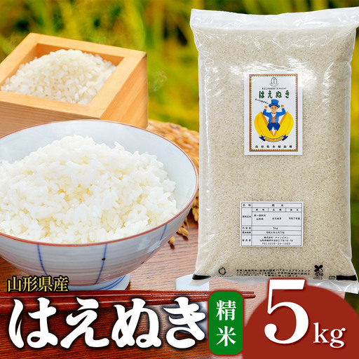 【令和7年産】はえぬき 精米 5kg (5kg×1袋)　山形県産 SDGs未来都市鶴岡 エコ包装