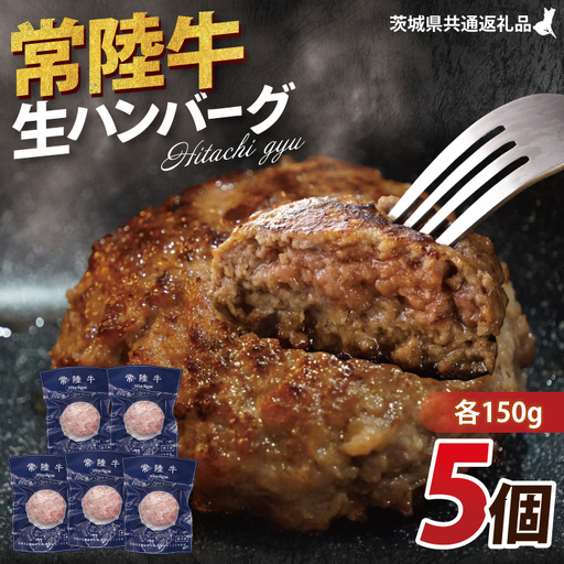 [常陸牛]生ハンバーグ 150g×5個 茨城県共通返礼品|茨城県 大子町 牛肉 国産 ブランド牛 黒毛和牛 惣菜 おかず 贈り物 ギフト