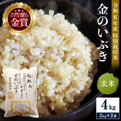 令和8年産米 冷めても美味しい玄米 特別栽培米 金のいぶき 4kg（2kg×2袋） 玄米 米 農家直送 受賞歴多数 ＼自然由来の漢方栽培／ ふるさと 人気 ランキング【渡部 浩見】[B8-2105]