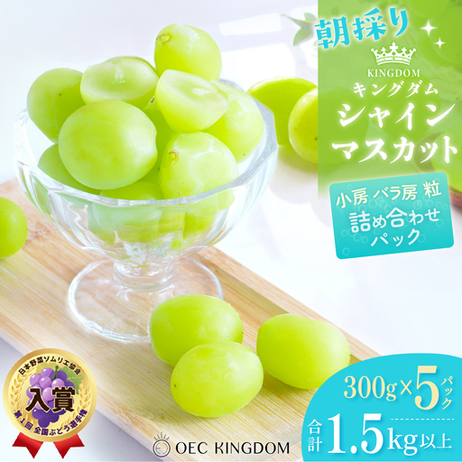 ぶどう 2026年 シャインマスカット 300g×5パック(1.5kg以上) ブドウ 葡萄 岡山県産 国産 フルーツ 果物 ギフト OEC KINGDOM ぶどう家 果物類