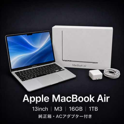 [整備済|法人リースアップ品]MacBook Air 13インチ M3 / 16GB / 1TB SSD|動作確認済|★化粧箱付き[現品限り] 442-01ts