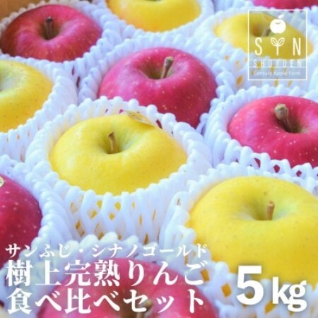 松陽園 樹上完熟 りんご 食べ比べセット サンふじ シナノゴールド 合計 5kg 農家直送 先行予約【1768870】