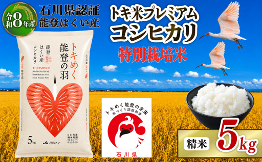 令和8年産 先行予約 新米予約 石川県産 コシヒカリ トキ米 精米 単品 5kg 1袋 特別栽培米