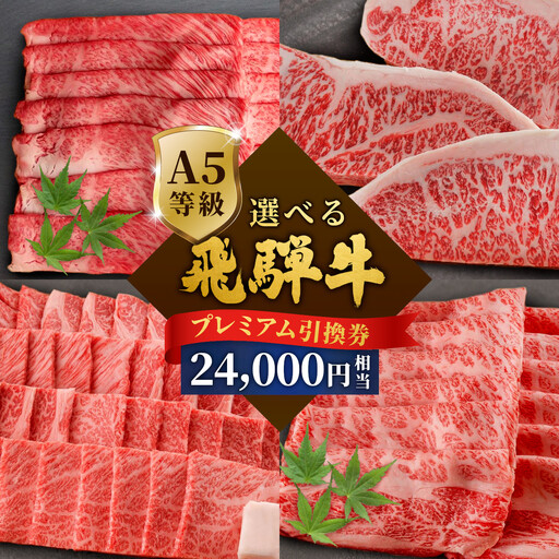 [好きなタイミングでお取り寄せ!] A5 飛騨牛 引き換え券 24000円相当 5等級 国産 牛 黒毛和牛 サーロインステーキ 肩ロース 焼肉 すき焼き用 しゃぶしゃぶ用 赤身 霜降り お取り寄せ 商品券 肉のひぐち 岐阜県 七宗町
