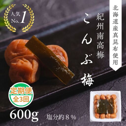 紀州南高梅 こんぶ梅 600g 定期便 全3回 【ngao-tkb002】