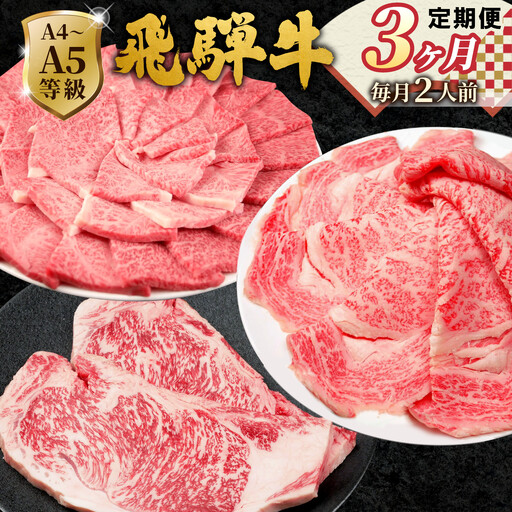 全3回 飛騨牛 定期便 計1.1kg 2人前 すき焼き しゃぶしゃぶ ステーキ 焼肉 BBQ ロース カタロース ロースステーキ モモ カタ 贅沢 贈り物 3ヶ月 定期 おすすめ 人気 飛騨 ブランド牛 肉のひぐち 岐阜県 七宗町