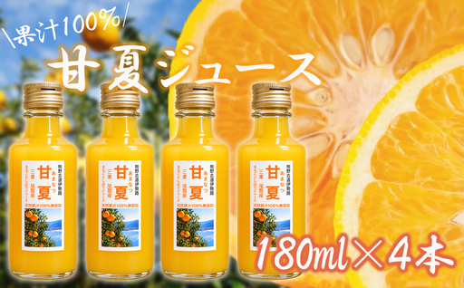 果汁100％ 甘夏ジュース180ml×4本セット 便利な 小分け 甘夏 蜜柑 果物 柑橘 フルーツ ジュース 国産 三重県 尾鷲市　AI-8