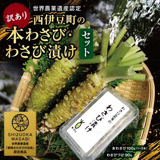 [世界農業遺産認定]訳あり 西伊豆町の本わさび・わさびづけセット(岡原わさび) [12月・1月除く] 西伊豆町 天城山 清流 わさび 本わさび わさび漬け 無添加 お刺身 さしみ ステーキ 薬味 冷蔵 西伊豆 伊豆 ギフト お歳暮 お中元