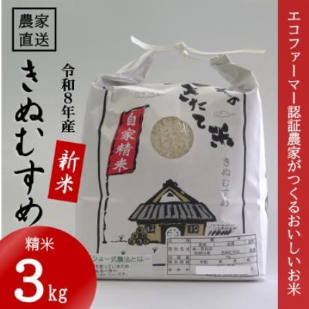 【令和8年産 新米】 きぬむすめ 精米 3kg(令和8年10月～順次発送)【1769846】