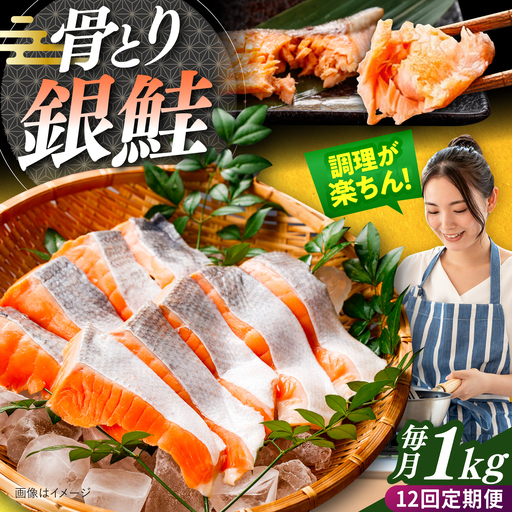 [全12回定期便]骨取り銀鮭 1kg(500g×2袋)/ 骨なし 骨取り 下処理不要 子ども 安心 冷凍 鮭 銀鮭 サケ さけ しゃけ シャケ 切身 切り身 小分け / 大村市 / かとりストアー[ACAN156]